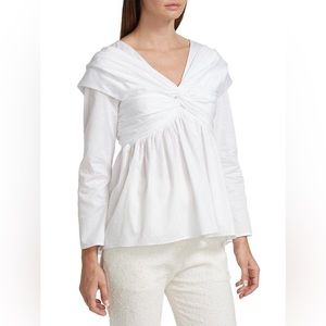 TOVE Elena Pleated Organic Cotton Blouse Top size 38/US 6 NWT White V-Neck